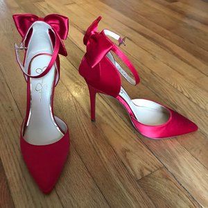 Jessica Simpson red satin heels